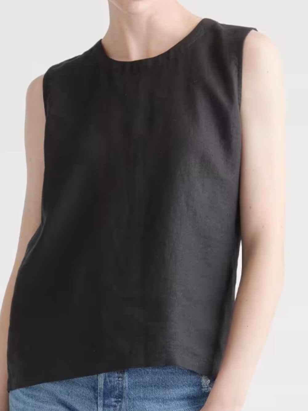 Quince Black Linen Crewneck Sleeveless Top